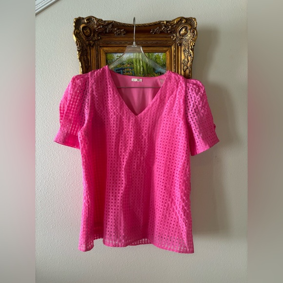 JODIFL Tops - JODIFL Hot Pink Eyelet Blouse
